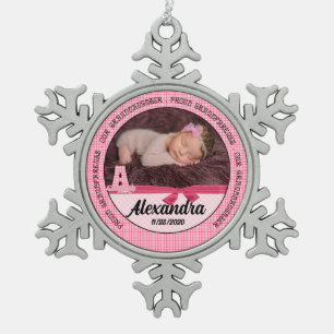 New Grandparents of Baby Girl Monogoram A Snowflake Pewter Christmas Ornament