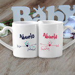 New Grandparents Personalized Abuela Abuelo Coffee Mug Set<br><div class="desc">Modern hearts and arrows design in pink and blue - ideal for new grandparents. The words,  Abuela and Abuelo can both be personalized to suit your own language or nicknames. You can also add the year that the couple became proud grandparents.</div>