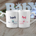 New Grandparents Personalized Avó Vovô Coffee Mug Set<br><div class="desc">Modern hearts and arrows design in pink and blue - ideal for new grandparents. The words,  Avó Vovô can both be personalized to suit your own language or nicknames. You can also add the year that the couple became proud grandparents.</div>