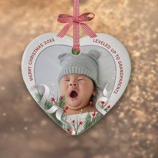 New Grandparents Silver Frame 2 Photos Christmas Ceramic Ornament