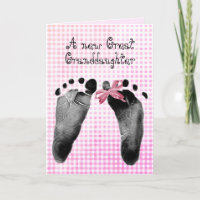 New Great Granddaughter Footprints On Pink Gingham