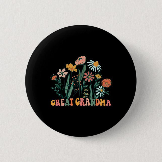 New Great Grandma Wildflower First Birthday &amp;  2 Inch Round Button (Front)