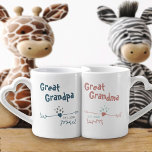 New Great Grandparents Personalized - Blue & Pink Coffee Mug Set<br><div class="desc">Modern hearts and arrows design in stylish colour palette - ideal for new great grandparents. The words, Grandpa and Grandma can both be personalized to Grandad, Nanna etc., to suit your preference. You can also add the year that the couple became proud great grandparents. One mug is storm blue and...</div>