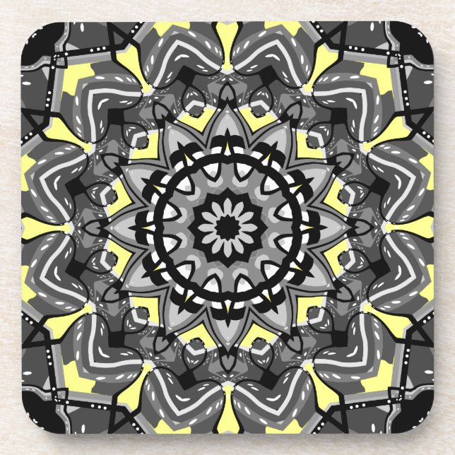 New Grey and Yellow Plaid Kaleidoscope Coaster (Front)