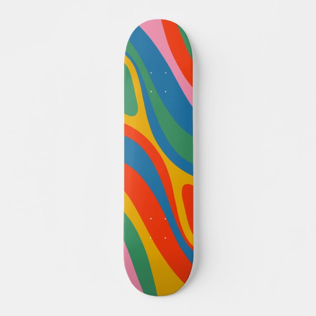 New Groove Colorful Retro Rainbow Trippy Abstract Skateboard (Front)