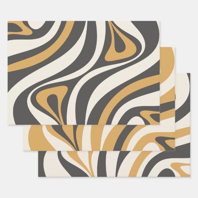 New Groove Funky Chic Retro Modern Abstract Wrapping Paper Sheet (Set)
