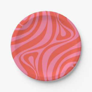 New Groove Retro Abstract Pattern Hot Pink Paper Plate