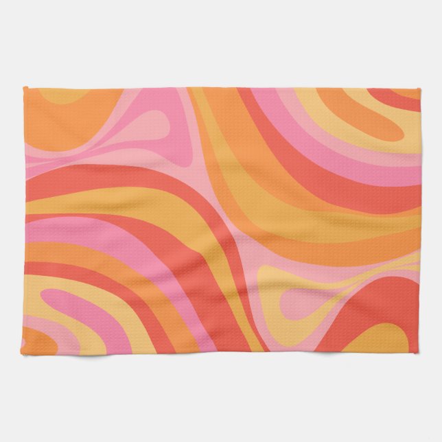 New Groove Retro Abstract Pattern Pink and Orange Kitchen Towel (Horizontal)