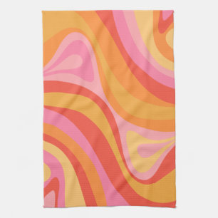 New Groove Retro Abstract Pattern Pink and Orange Kitchen Towel