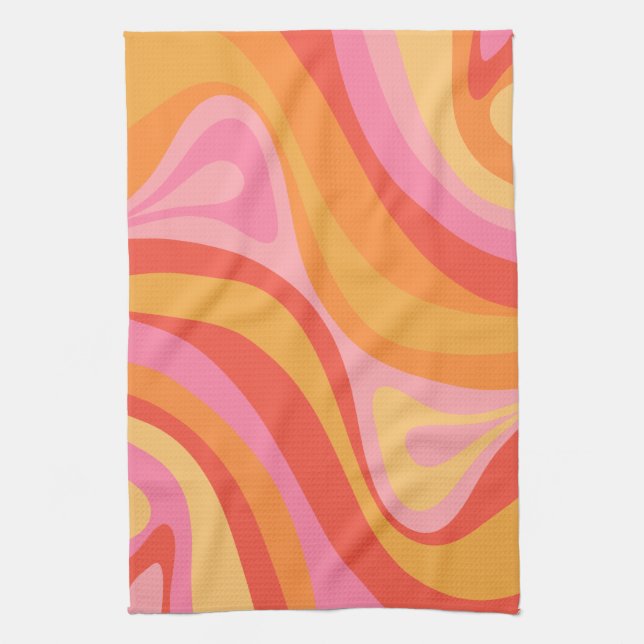 New Groove Retro Abstract Pattern Pink and Orange Kitchen Towel (Vertical)