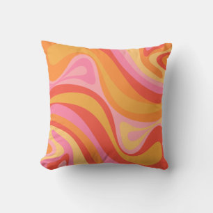 New Groove Retro Abstract Pattern Pink and Orange Throw Pillow