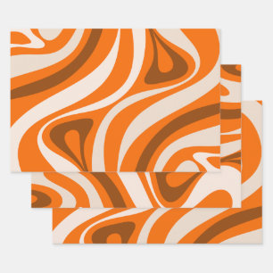 New Groove Retro Abstract Patterns Orange Brown Wrapping Paper Sheet