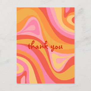 New Groove Retro Abstract Pink Orange Thank You Postcard