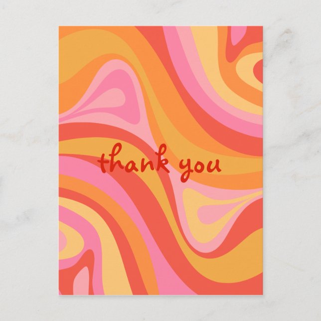 New Groove Retro Abstract Pink Orange Thank You Postcard (Front)