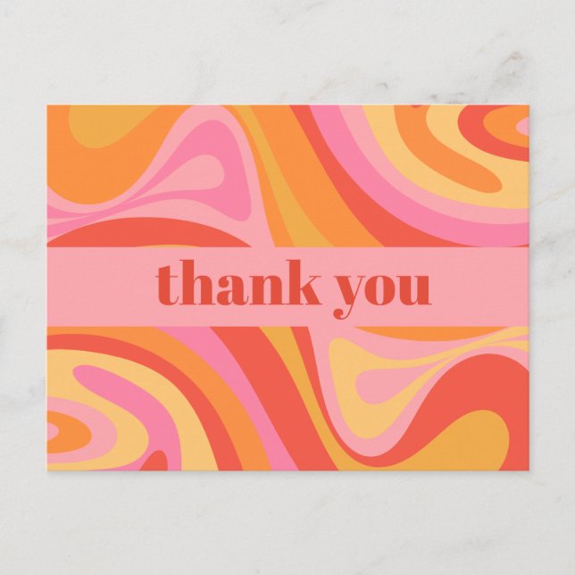 New Groove Retro Abstract Pink Orange Thank You Postcard (Front)