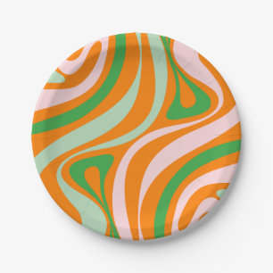 New Groove Retro Abstract Trippy Boho Pattern Paper Plate