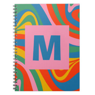 New Groove Retro Trippy Colourful Abstract Initial Notebook