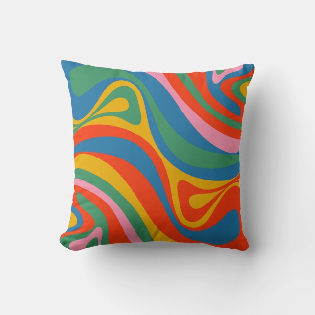 New Groove Retro Trippy Colourful Abstract Pattern Throw Pillow (Front)
