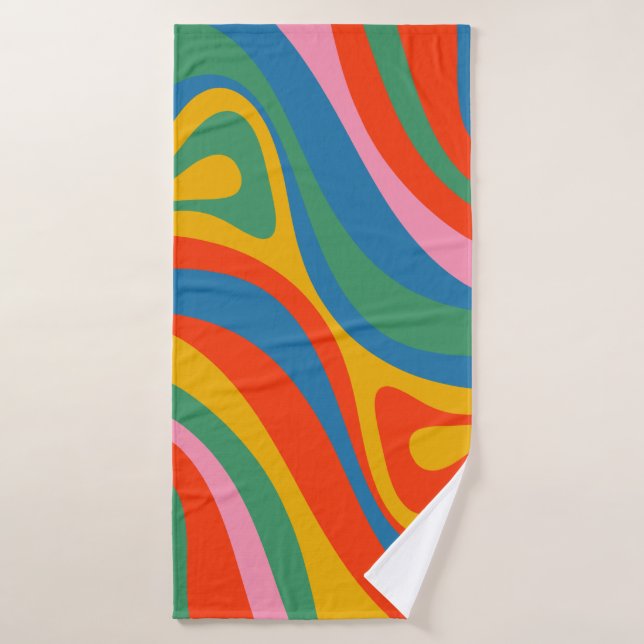 New Groove Trippy Colourful Retro Abstract Pattern Bath Towel (Bath Towel)