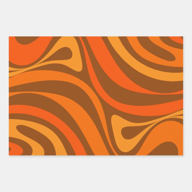 New Groove Trippy Retro 70s Orange Brown Abstract  Wrapping Paper Sheet (Front)