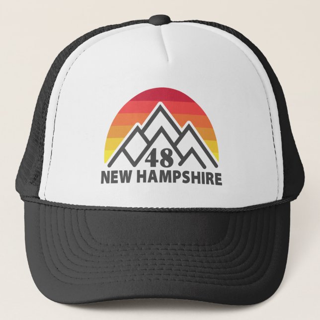 New Hampshire 48 Retro Mountain Trucker Hat (Front)