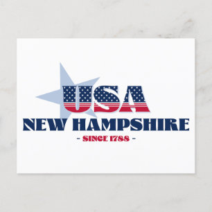 New Hampshire en carte postale rouge, blanche et b