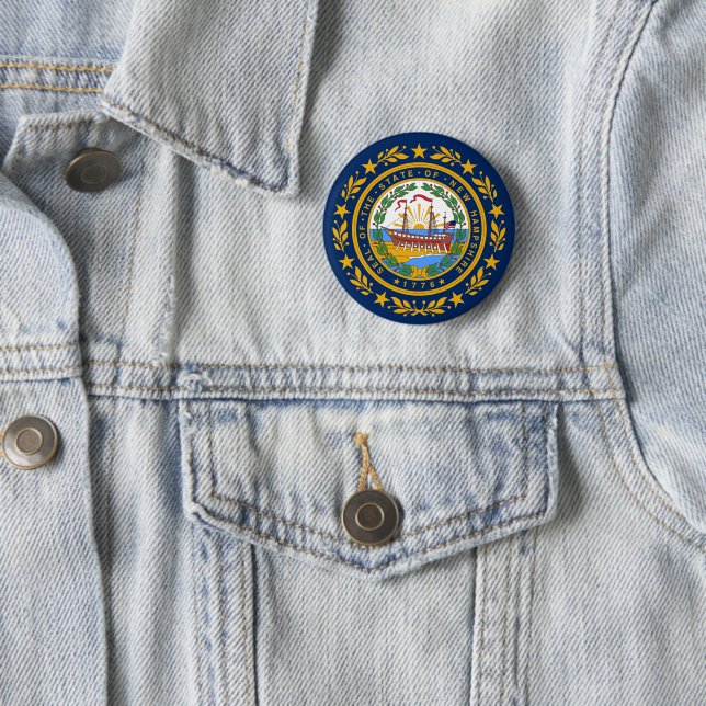 New Hampshire flag 2 Inch Round Button (In Situ)