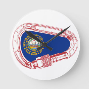 New Hampshire Flag Climbing Carabiner Round Clock