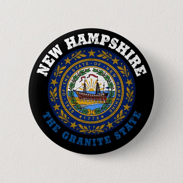 NEW HAMPSHIRE GRANITE STATE FLAG 2 INCH ROUND BUTTON (Front)