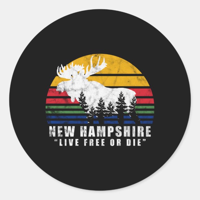 New Hampshire Live Free Or Die Moose Forest Classic Round Sticker (Front)