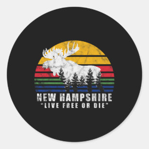 New Hampshire Live Or Die Vintage Moose Forest  Classic Round Sticker