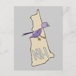 New Hampshire NH Map with funny Purple Finch Postcard