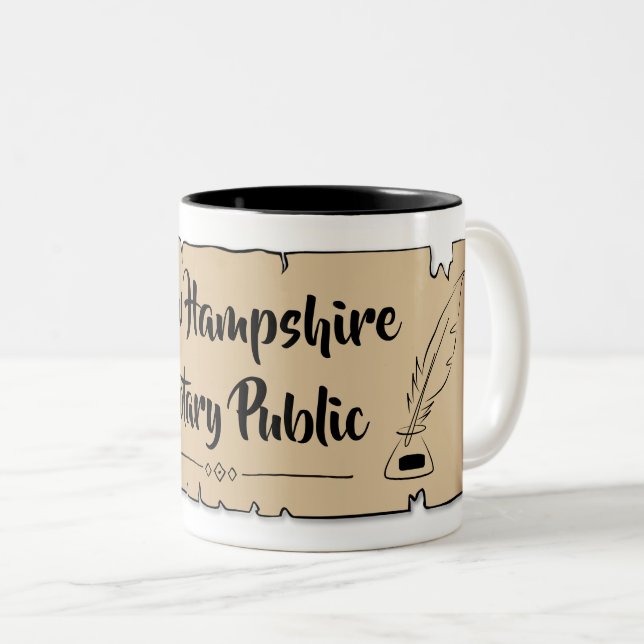 New Hampshire Notary Public Scroll Feather Two-Tone Coffee Mug (Front Right)