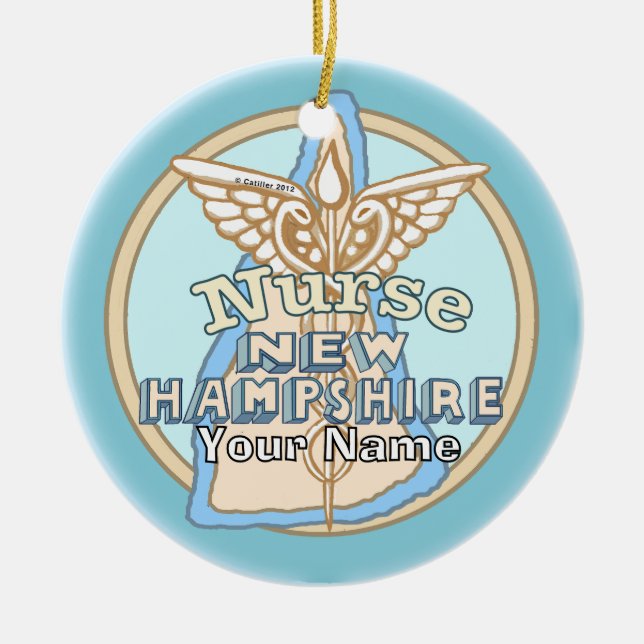 New Hampshire Nurse Caduceus Ceramic Ornament (Front)