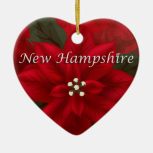 New Hampshire Poinsettia Heart  Keepsake Ornament