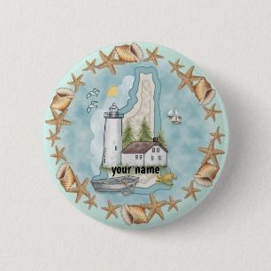 New Hampshire Shells Lighthouse 2 Inch Round Button
