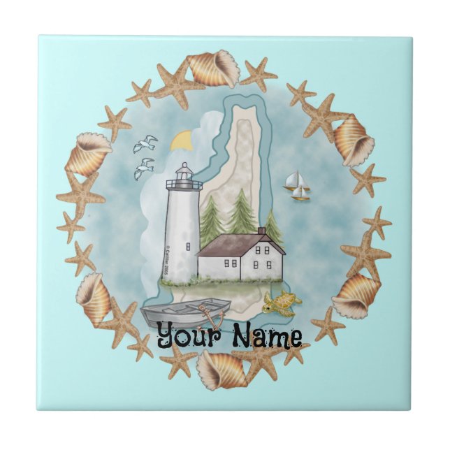 New Hampshire Shells Lighthouse Tile (Front)