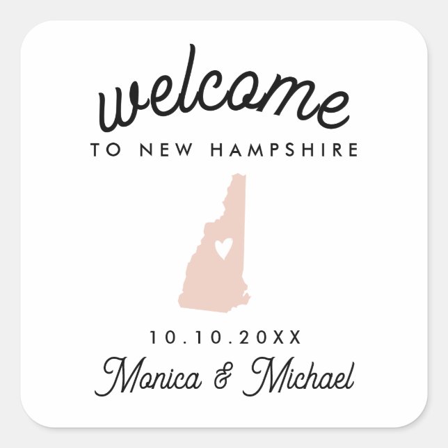 NEW HAMPSHIRE State Destination Wedding ANY COLOR Square Sticker (Front)