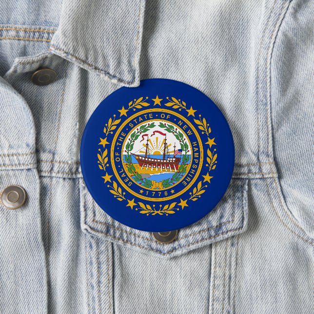 New Hampshire State Flag 4 Inch Round Button (In Situ)