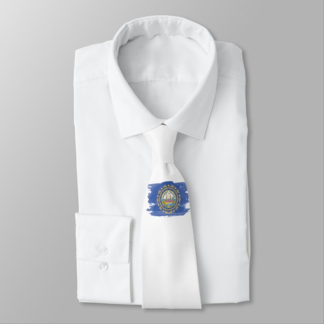 New Hampshire state flag brush stroke Tie (Tied)