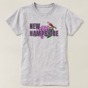 New Hampshire State Symbols Purple Finch & Lilacs T-Shirt