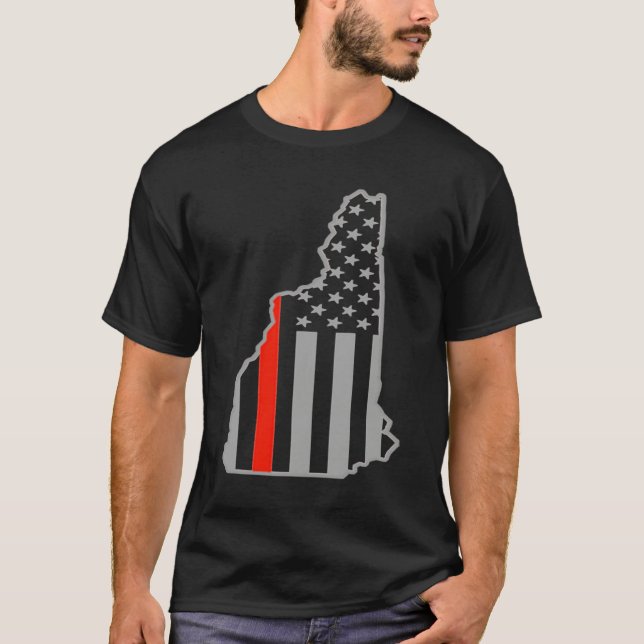 New Hampshire US Thin Red Line Flag Firefighter T-Shirt (Front)