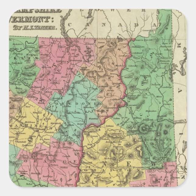 New Hampshire & Vermont 2 Square Sticker (Front)