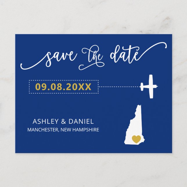 New Hampshire Wedding Save the Date Map Postcard (Front)