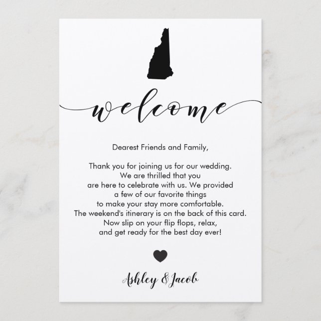 New Hampshire Wedding Welcome Letter & Itinerary Program (Front)