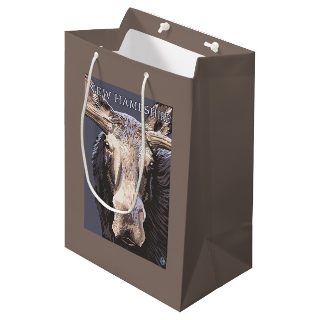 New HampshireMoose Up Close Medium Gift Bag (Front Angled)