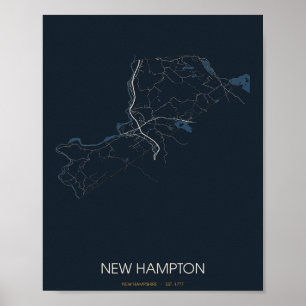 New Hampton New Hampshire Street Map Poster (Night