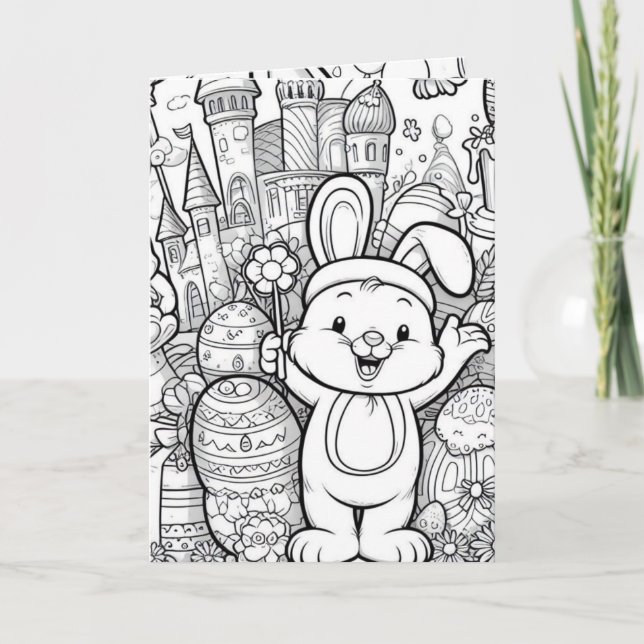 New Happy Colouring Easter Card to Colour  (Front)