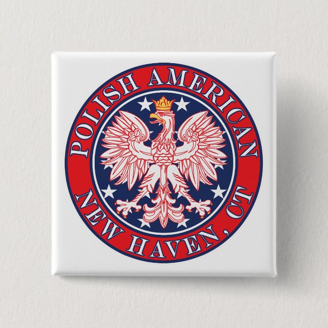 New Haven Connecticut Polish 2 Inch Square Button (Front)