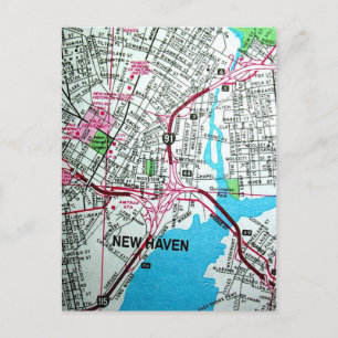 NEW HAVEN, CT Vintage Map Postcard